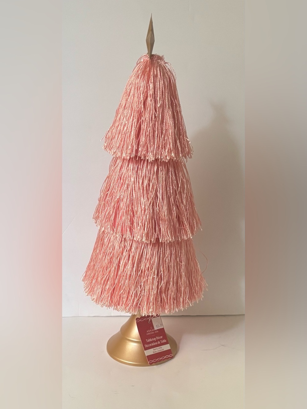 Christmas tabletop fringe tree NEW NWT pink decor 16”H - Picture 5 of 10